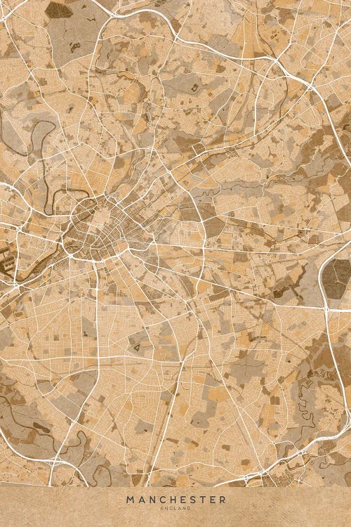 Map Of Manchester (England) In Sepia Vintage Style