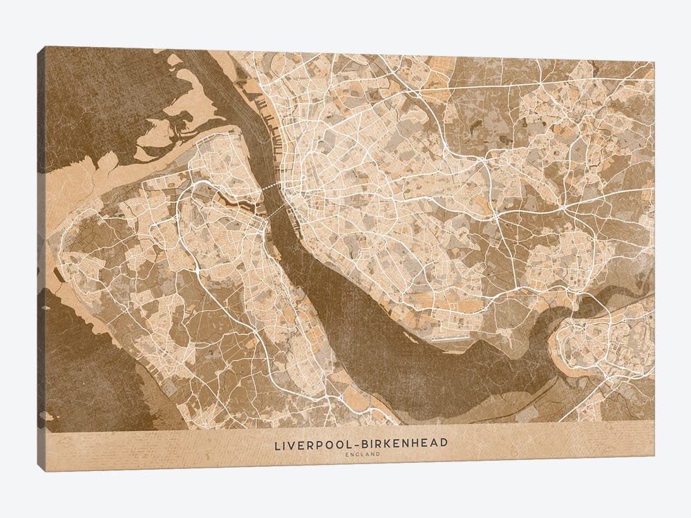 Map Of Liverpool-Birkenhead (England) In Sepia Vintage Style by blursbyai 1-piece Art Print