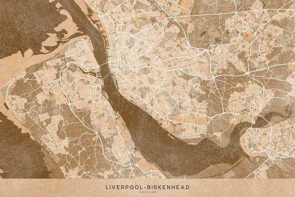 Liverpool: Map Of Liverpool-Birkenhead (England) In Sepia Vintage Style by blursbyai