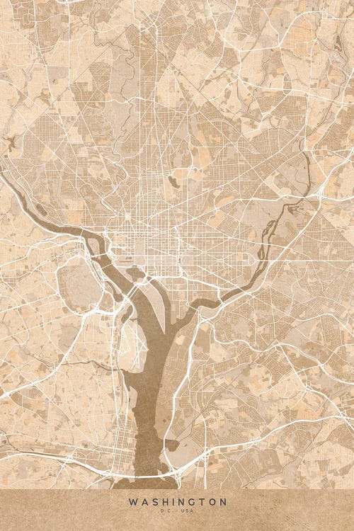 Map Of Washington D.C. In Sepia Vintage Style