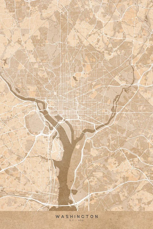 Map Of Washington D.C. In Sepia Vintage Style by blursbyai wall art