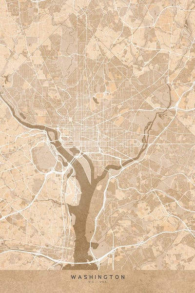 Washington, D.C. Maps: Map Of Washington D.C. In Sepia Vintage Style by blursbyai