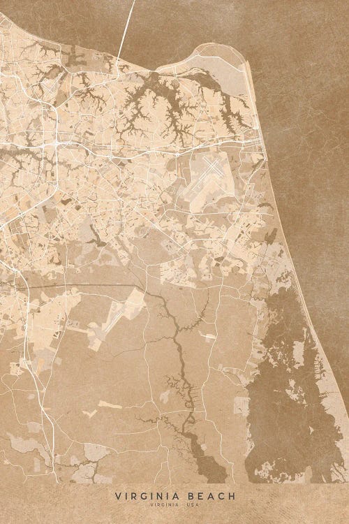 Map Of Virginia Beach Va In Sepia Vintage Style