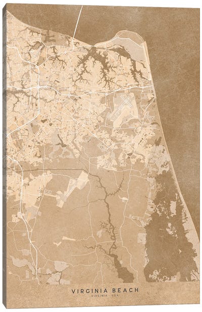 Map Of Virginia Beach Va In Sepia Vintage Style Canvas Art Print - blursbyai