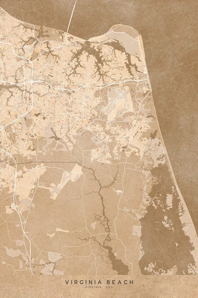 Vintage & Retro: Map Of Virginia Beach Va In Sepia Vintage Style by blursbyai