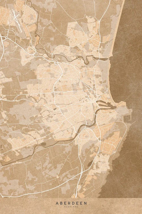 Map Of Aberdeen Scotland In Sepia Vintage Style