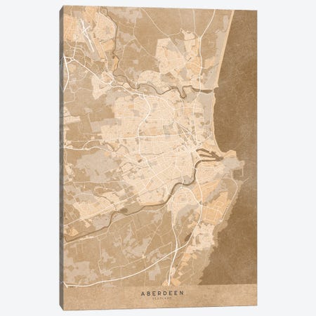 Map Of Aberdeen Scotland In Sepia Vintage Style Canvas Print #RLZ634} by blursbyai Canvas Print