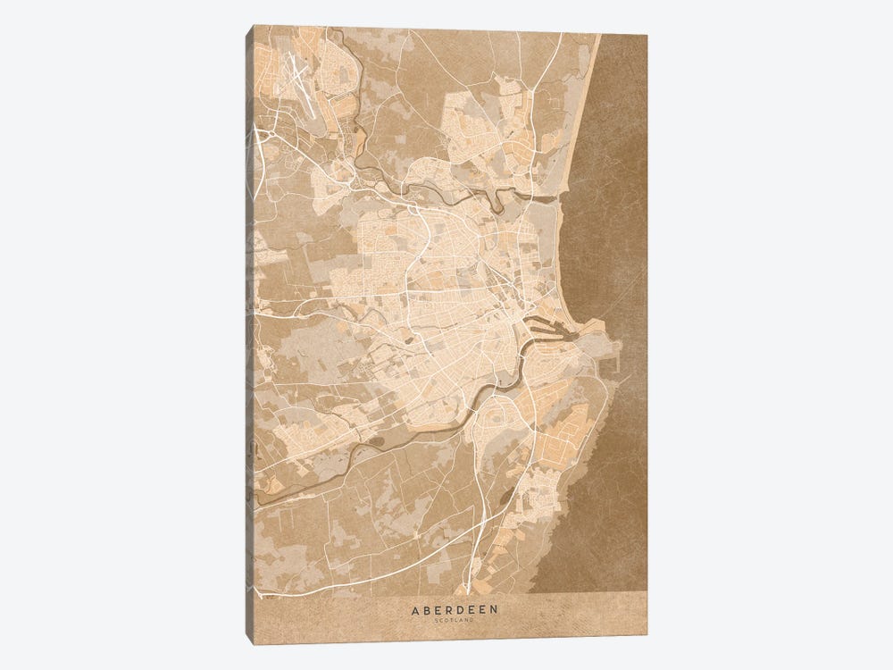 Map Of Aberdeen Scotland In Sepia Vintage Style by blursbyai 1-piece Canvas Art Print