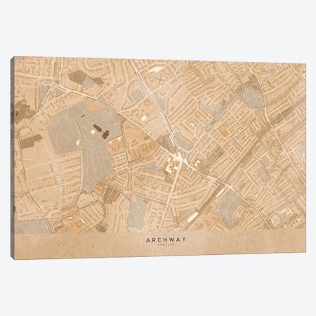 Map Of Archway London In Sepia Vintage Style Canvas Print #RLZ635} by blursbyai Canvas Print