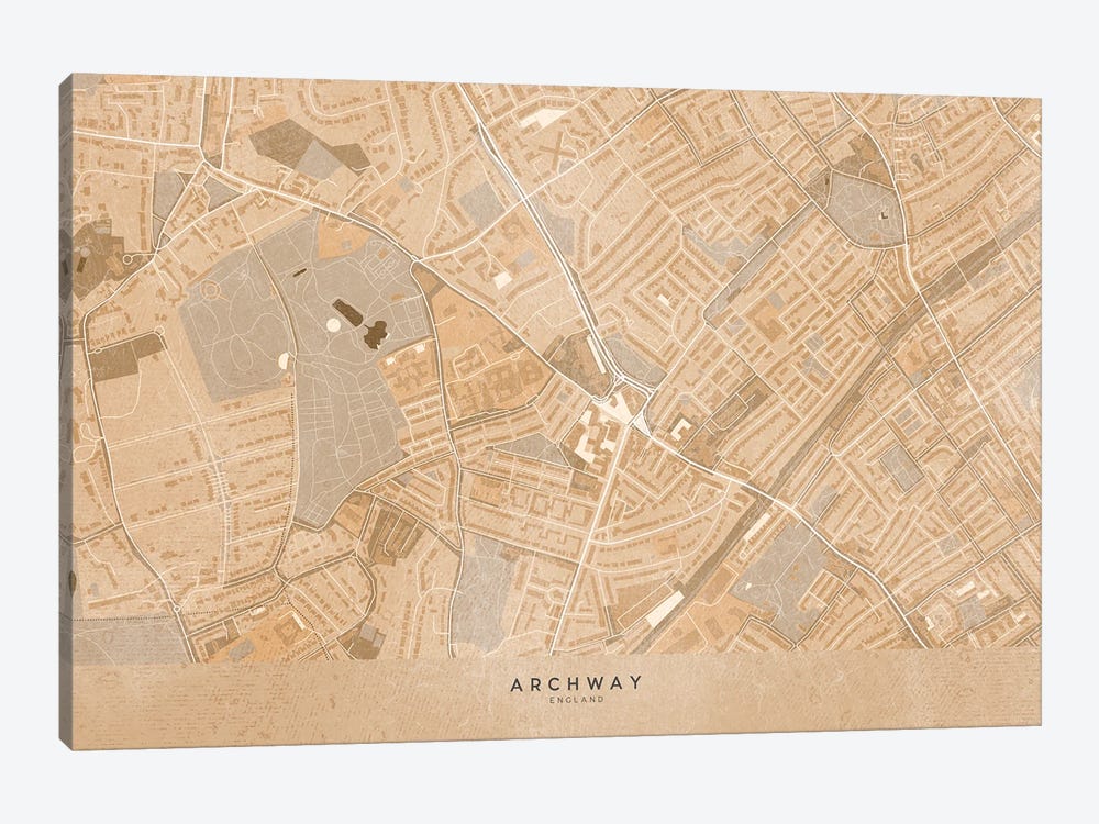 Map Of Archway London In Sepia Vintage Style by blursbyai 1-piece Canvas Artwork