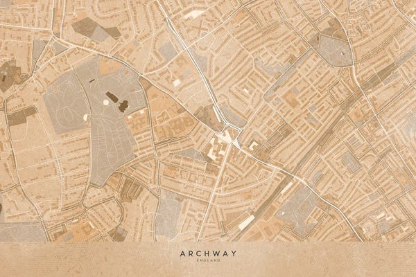 blursbyai: Map Of Archway London In Sepia Vintage Style by blursbyai