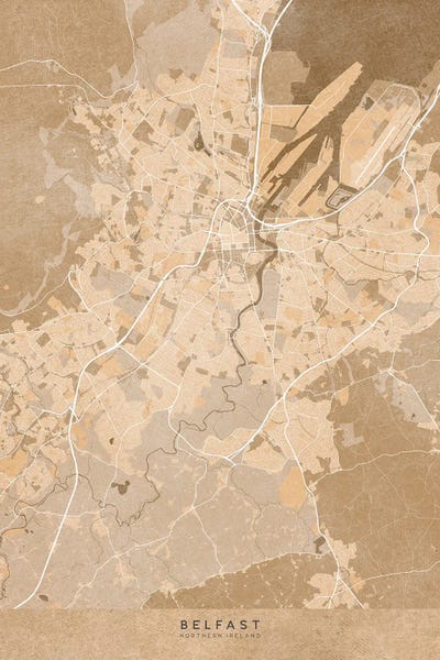 blursbyai: Map Of Belfast (Northern Ireland) In Sepia Vintage Style by blursbyai