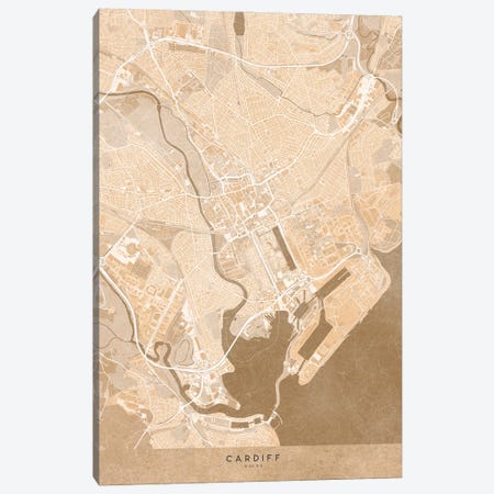Map Of Cardiff (Wales) In Sepia Vintage Style Canvas Print #RLZ643} by blursbyai Canvas Print