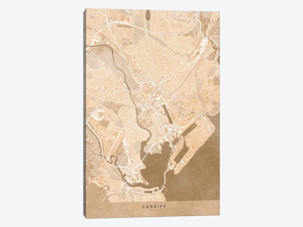 Map Of Cardiff (Wales) In Sepia Vintage Style by blursbyai 1-piece Art Print