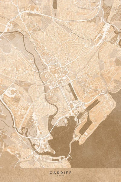 Map Of Cardiff (Wales) In Sepia Vintage Style