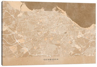 Map Of Edinburgh (Scotland) In Sepia Vintage Style Canvas Art Print - Scotland Art