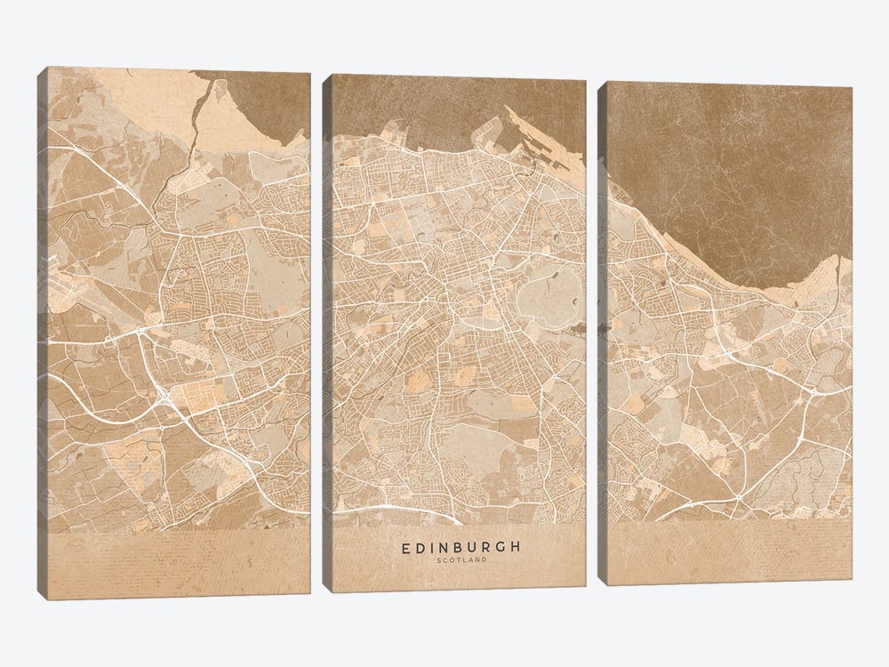 Map Of Edinburgh (Scotland) In Sepia Vintage Style by blursbyai 3-piece Canvas Print