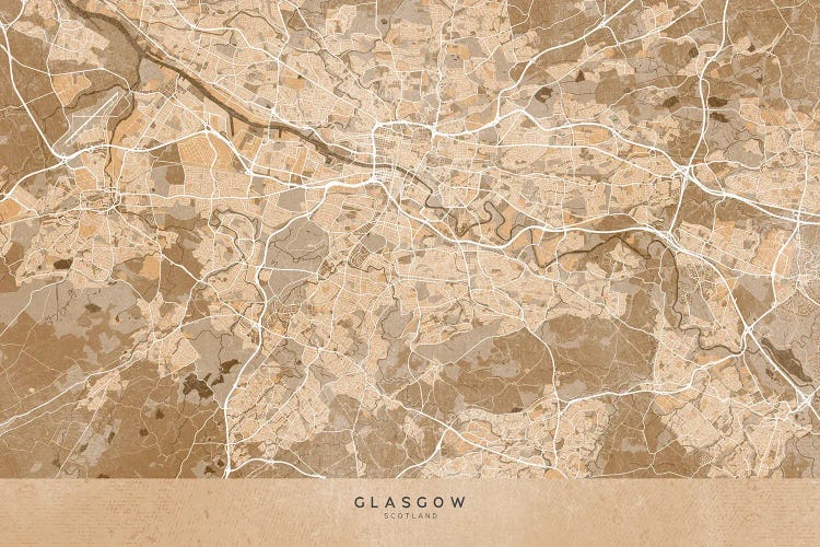 Map Of Glasgow (Scotland) In Sepia Vintage Style