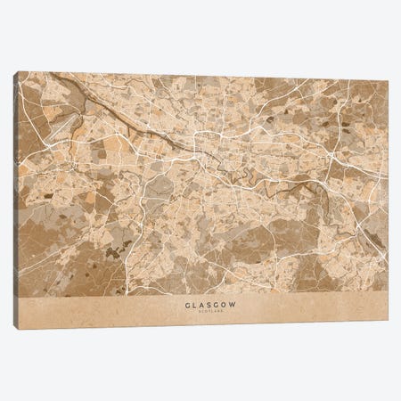 Map Of Glasgow (Scotland) In Sepia Vintage Style Canvas Print #RLZ651} by blursbyai Canvas Art