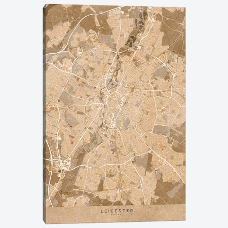 Map Of Leicester (England) In Sepia Vintage Style Canvas Print #RLZ657} by blursbyai Canvas Print