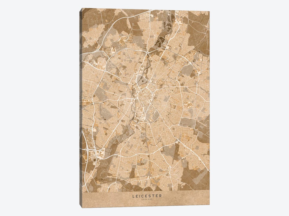 Map Of Leicester (England) In Sepia Vintage Style by blursbyai 1-piece Canvas Wall Art