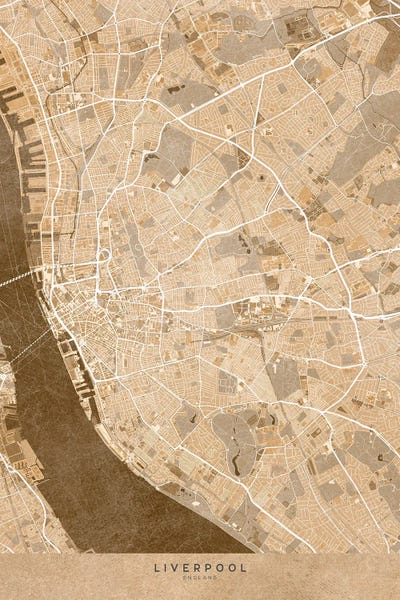 Liverpool: Map Of Liverpool (England) In Sepia Vintage Style by blursbyai