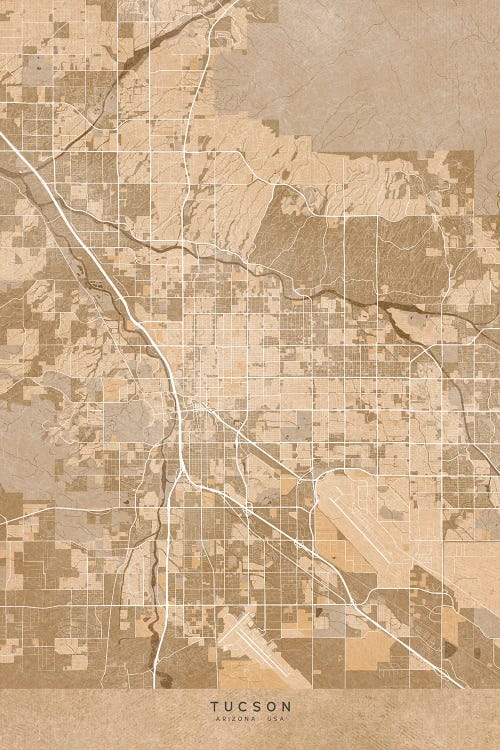 Map Of Tucson (Arizona, USA) In Sepia Vintage Style