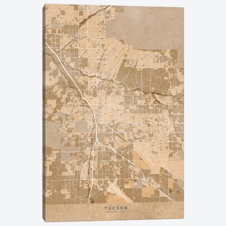 Map Of Tucson (Arizona, USA) In Sepia Vintage Style Canvas Print #RLZ661} by blursbyai Art Print