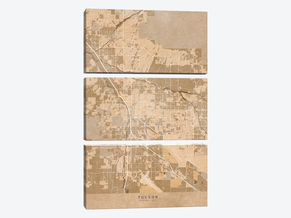 Map Of Tucson (Arizona, USA) In Sepia Vintage Style by blursbyai 3-piece Art Print