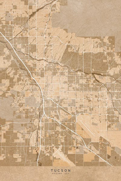 blursbyai: Map Of Tucson (Arizona, USA) In Sepia Vintage Style by blursbyai