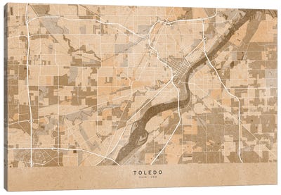 Map Of Toledo (Ohio, USA) In Sepia Vintage Style Canvas Art Print - blursbyai