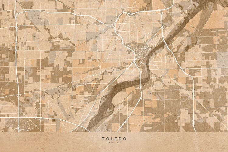Map Of Toledo (Ohio, USA) In Sepia Vintage Style