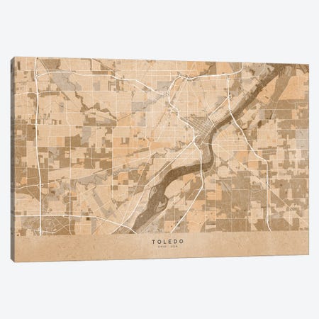 Map Of Toledo (Ohio, USA) In Sepia Vintage Style Canvas Print #RLZ662} by blursbyai Art Print