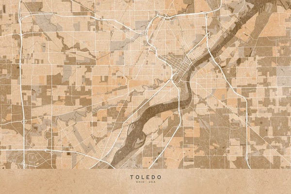 Toledo: Map Of Toledo (Ohio, USA) In Sepia Vintage Style by blursbyai