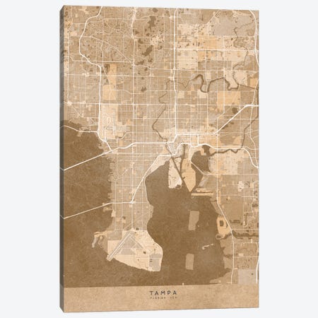 Map Of Tampa (Florida, USA) In Sepia Vintage Style Canvas Print #RLZ663} by blursbyai Canvas Art Print