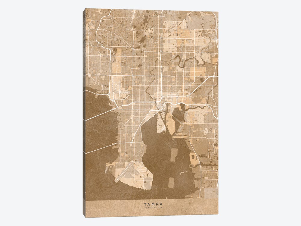 Map Of Tampa (Florida, USA) In Sepia Vintage Style by blursbyai 1-piece Art Print