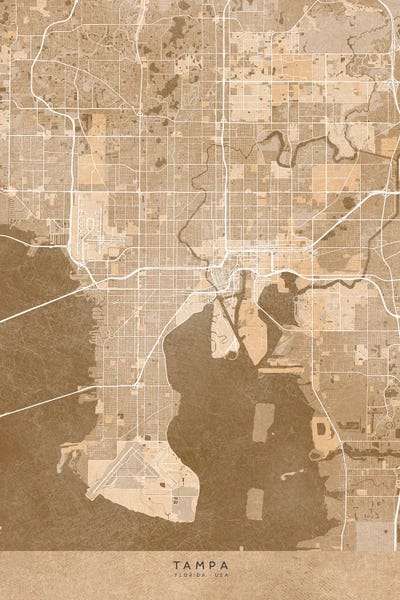 Tampa Bay: Map Of Tampa (Florida, USA) In Sepia Vintage Style by blursbyai