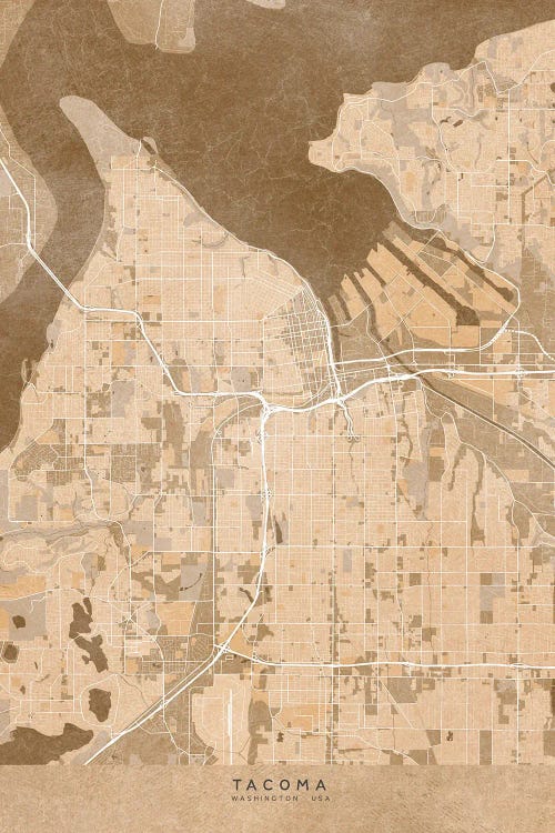 Map Of Tacoma (Washington, USA) In Sepia Vintage Style by blursbyai canvas print