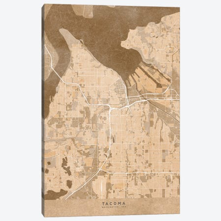 Map Of Tacoma (Washington, USA) In Sepia Vintage Style Canvas Print #RLZ664} by blursbyai Canvas Wall Art