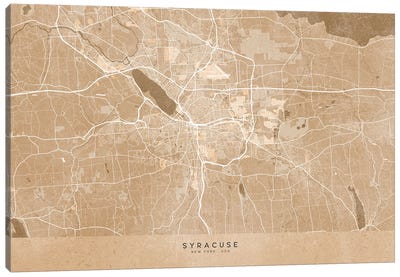 Map Of Syracuse (New York, USA) In Sepia Vintage Style Canvas Art Print - Vintage Maps