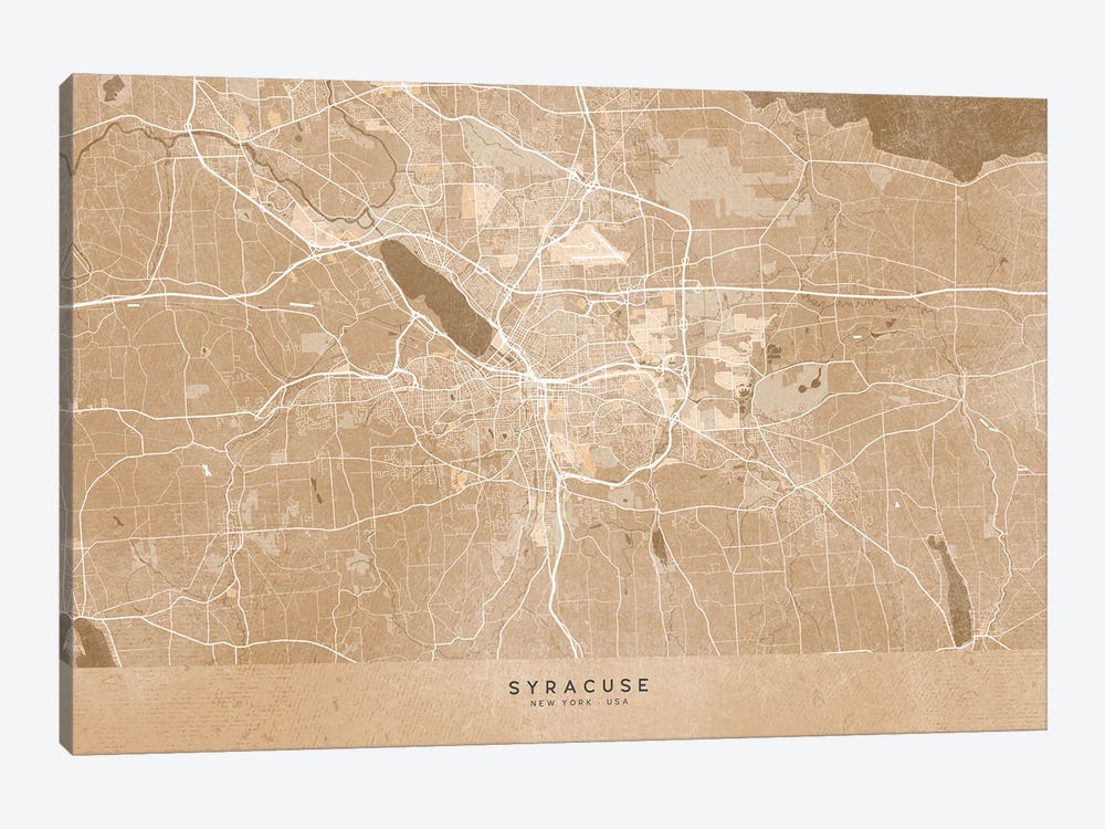 Map Of Syracuse (New York, USA) In Sepia Vintage Style by blursbyai 1-piece Canvas Print