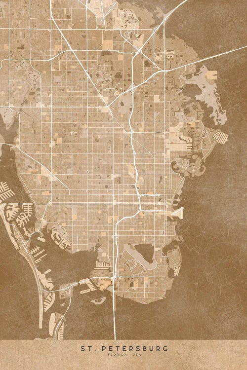 Map Of St Petersburg (Florida, USA) In Sepia Vintage Style