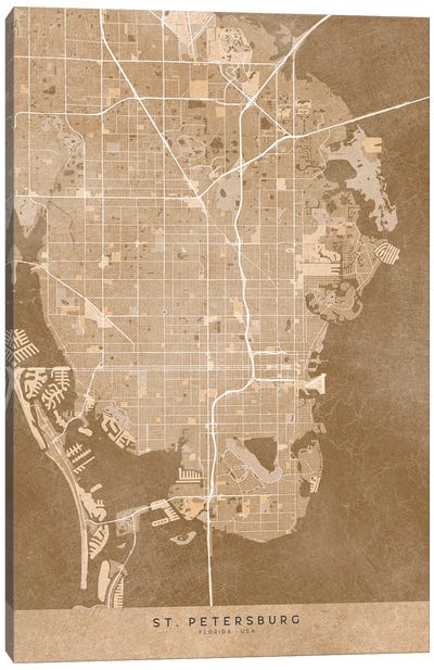 Map Of St Petersburg (Florida, USA) In Sepia Vintage Style Canvas Art Print - Florida Art