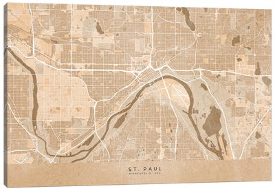 Map Of St. Paul (Minneapolis, USA) In Sepia Vintage Style Canvas Art Print - Minnesota Art