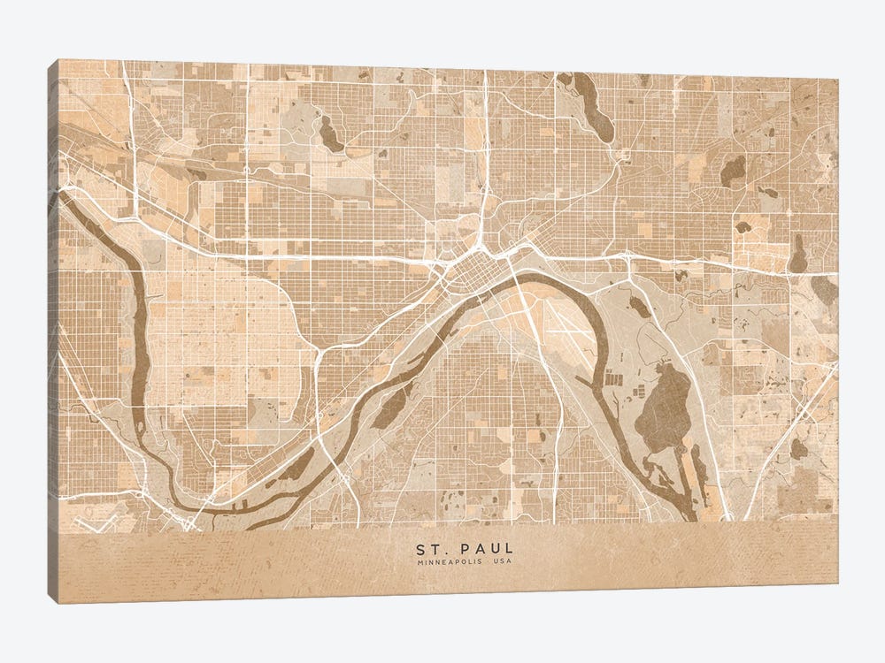 Map Of St. Paul (Minneapolis, USA) In Sepia Vintage Style by blursbyai 1-piece Art Print