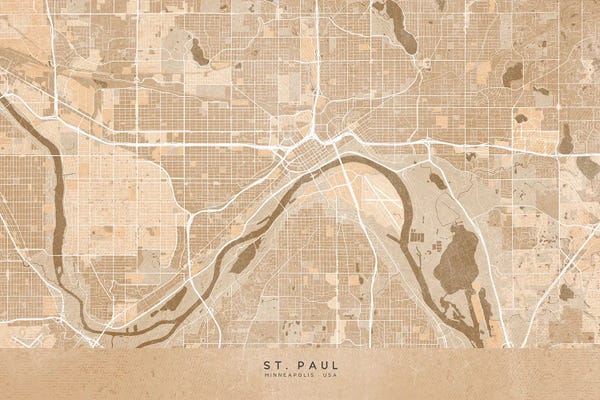 St. Paul: Map Of St. Paul (Minneapolis, USA) In Sepia Vintage Style by blursbyai