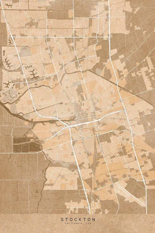 Map Of Stockton (California, USA) In Sepia Vintage Style