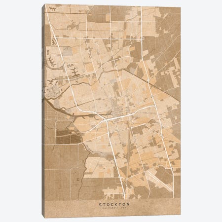 Map Of Stockton (California, USA) In Sepia Vintage Style Canvas Print #RLZ668} by blursbyai Art Print