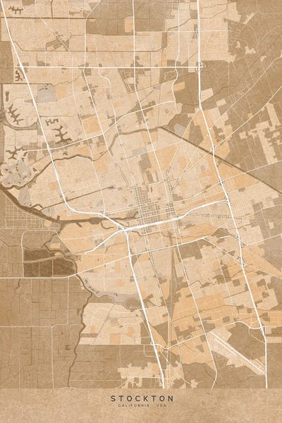 Vintage & Retro: Map Of Stockton (California, USA) In Sepia Vintage Style by blursbyai