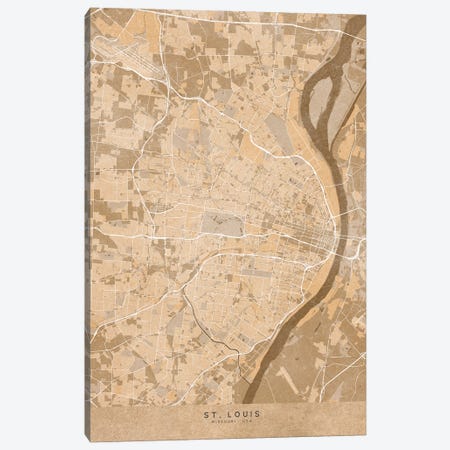 Map Of St, Louis (Missouri, USA) In Sepia Vintage Style Canvas Print #RLZ669} by blursbyai Canvas Print